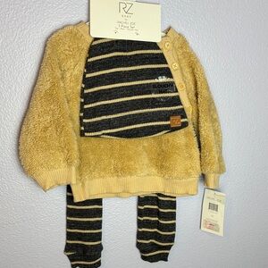 Rachel Zoe Fuzzy Tan and Black Striped Baby Set